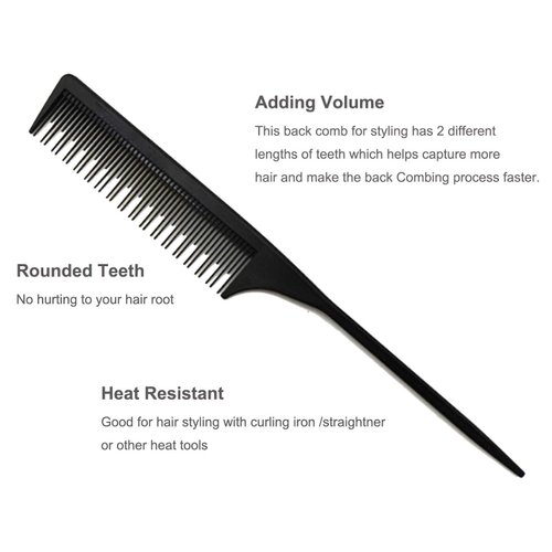 Professional Teasing Comb, Tail Comb for Root Teasing for Thin, Add Volume Fine and Normal Hair Types, Hair Comb For Women And Men, 8.75 Inches Black 5