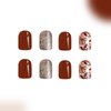 Fall Press on Nails Short Fake Nails with Glitter & Flower Leaves Designs Square Nails Press ons Glossy Glue on Nails Red Brown Acrylic Nails Thanksgiving Artificial Stick on Nails for Women 24Pcs