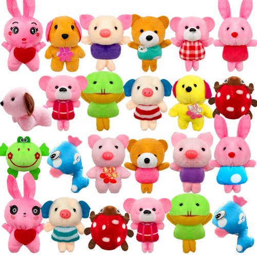 XIPEGPA 24 PCS Mini Plush Animals Toys Set Small Stuffed Animals Keychain for Birthday Wedding Valentine Easter Party Carnival Prizes Classroom Rewards Goody Bags Filler