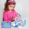 JXJ Pretend Makeup Toy Set for Toddler Girls - Blue Makeup Set with Nail Polish, Lipstick, and Fake Accessories - Ideal Dress Up Toy for 2-8 Year Old Girls for Birthdays