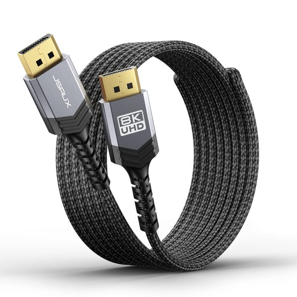 JSAUX DisplayPort Cable 1.4 10ft, 8K DP Cable | 8K@60Hz, 4K@144Hz, 2K@240Hz 2K@165Hz | HBR3, 32.4Gbps, HDR10, FreeSync, G-Sync for Gaming Monitor Graphics 3090 4090 PC -Grey