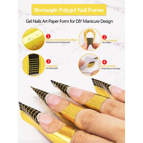 200 PCS Nail Forms for Acrylic Nails, Rectangle Acrylic Nail Forms, Nail Extension Form Guide Sticker for Polygel, Gel Nails Art Paper Form for Builder Gel