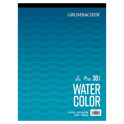 Grumbacher 9" x 12" Cold Press Watercolor Paper Pad, 140 lb. / 300 GSM, Tape-Bound, 30 Sheets/Pad, 1 Each