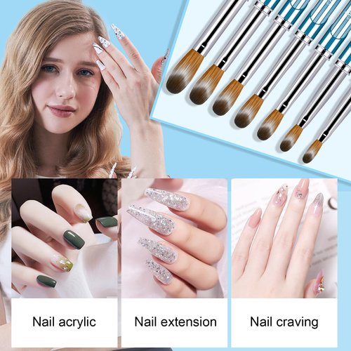 Shine Chance 6Pcs Acrylic Nail Brushes Set, Kolinsky Hair Acrylic Nail Art Brush, Art Design & Polish Mistake Cleaning Manicure Tools for Women Acrylic Application (Size 4 6 8 10 12 14)