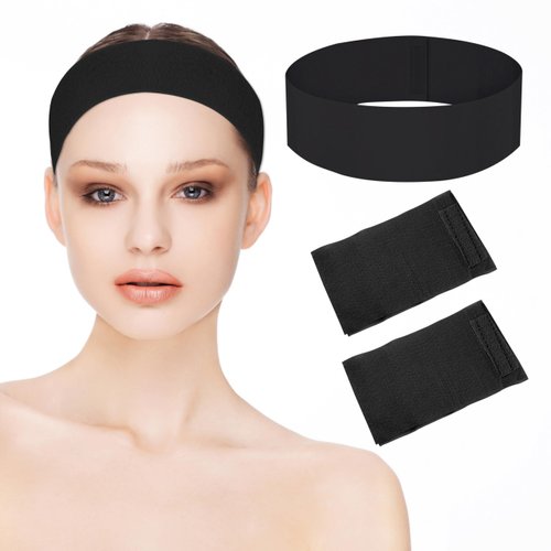 AUEAR, 100 Pack Disposable Spa Facial Headband Elastic Headband Wrap Non-Woven Skincare Head Bands Hair Band with Convenient Closure for Women Girls (Black)