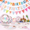 96Pcs Wonderland 1st Birthday Party Supplies 350GSM Onederland 1st Birthday Paper Plates Napkins Forks Disposable Tableware Set for Girls Fairy First Birthday Decorations Tea Party Baby Shower Serve24