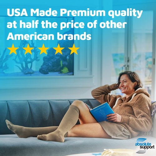 Made in USA - Compression Knee High for Women and Men 20-30mmHg - Graduated Support Opaque Compression Socks for Swelling, Lymphedema, Pregnancy, Leg Pain - Khaki, Medium - A105KH2