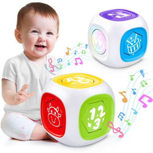 Toys for 1+ Year Old Boy Girl, Bilingual Learning Cube with Music & Light, Early Learning Musical Baby Toys 12-18 Month, Educational Toy for Toddler Age 1-2, Christmas Birthday Gifts for Kids Aged 1+