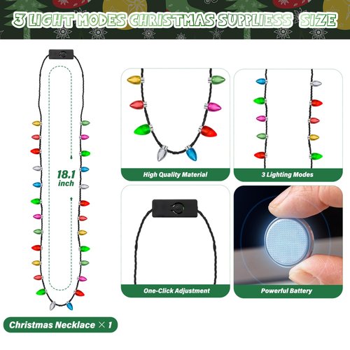Christmas Light Necklace, 1pcs Light up Christmas Bulb Necklace Party Supplies, Glowing Xmas Colorful 3D Bulbs Accessories, Christmas Necklace for Ugly Sweater New Years Eves Family Party Favors