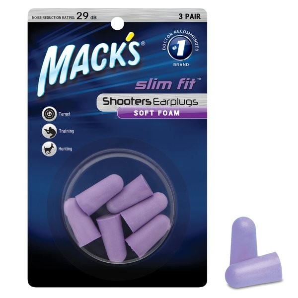 Mack’s Slim Fit Soft Foam Shooting Ear Plugs, 3 Pair - Small Earplugs for Hunting, Tactical, Target, Skeet and Trap Shooting | Made in USA