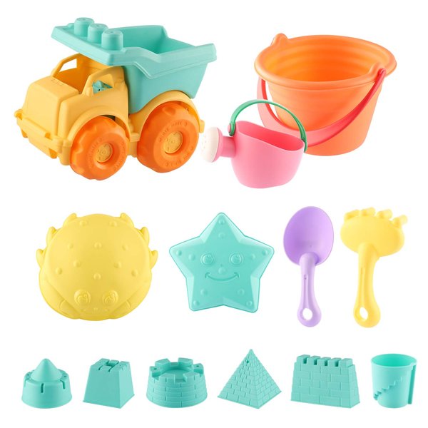 Beach Toys for Kids Toddler Boys Girls Sand Toys 14pcs Beach Toy Set with Mesh Bag Truck Bucket Watering Can Shovels Rakes Sand Castle Molds