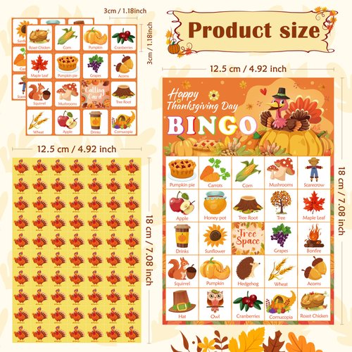 OHOME Thanksgiving Crafts for Kids | Thanksgiving Bingo Cards - 24 Players Thanksgiving Games - Thanksgiving Gifts Party Favors for Kids | Friendsgiving Activities Toys Party Supplies