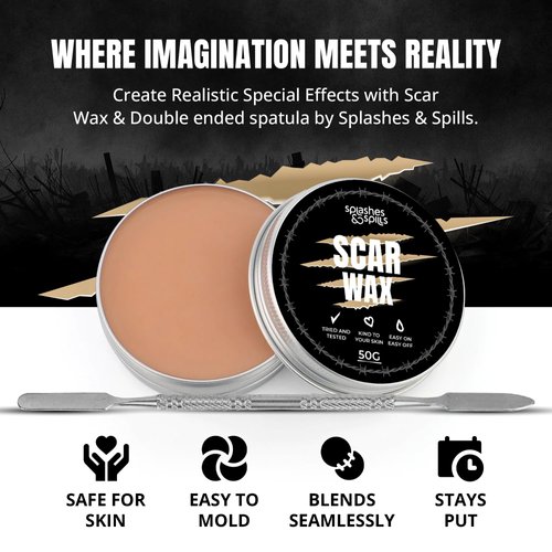 Professional Grade Scar Wax - SFX Makeup Kit for Halloween Prosthetics, Cosplay and Theatre Productions - Cruelty-Free & Vegan-Friendly Fake Scar Special Effects Makeup - 50g - Splashes & Spills