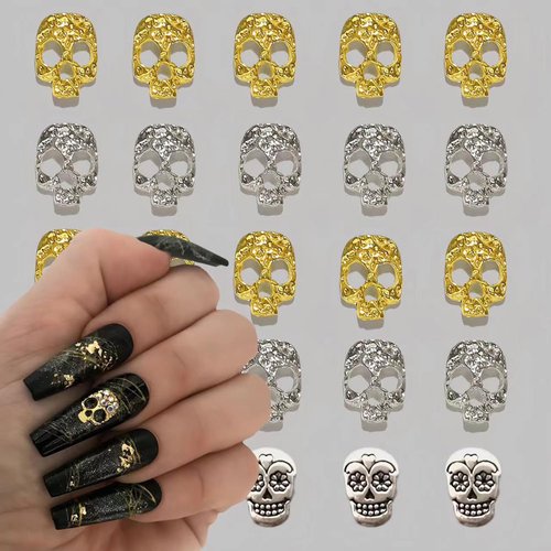 Halloween Nail Charms 30 Pcs Skull Nail Charms for Acrylic Nails Metal Silver Gold Skeleton Horror Nail Design Jewelry Charms Day of The Dead Nail Rhinestones for Women Girls DIY Nail Decoration