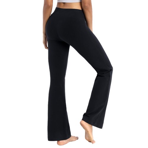 BUBBLELIME 29"/31"/33"/35" 4 Styles Women's Inner Pocket Bootcut Yoga Pants - Basic Cotton_Black L-35 Inseam