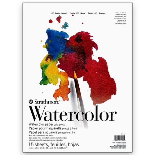 Strathmore 200 Series Watercolor Paper, Tape Bound Pad, 11x15 inches, 15 Sheets (90lb/190g) - Artist Paper for Adults and Students - Watercolors, Mixed Media, Markers and Art Journaling