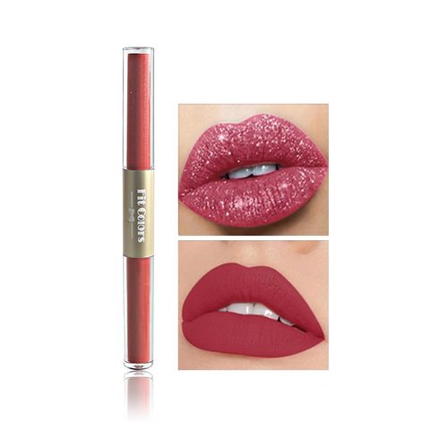 AKARY Waterproof Matte & Shimmer Liquid Lipstick, Dual-ended Highly Pigmented Long Lasting Lip Gloss Lip Tint Stain with Smudge-proof Matte & Shimmer Finish, Hot Sexy Colors Lip Paint Lipstick, 04