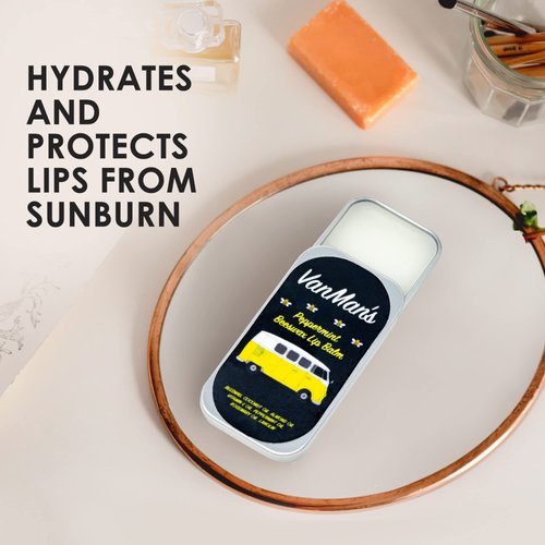 Vanman’s Peppermint Beeswax Lip Balm - 3 Pack - Organic Lip Balm w/Rosemary, Almond, Peppermint & Coconut Oil - Organic Chapstick w/Vitamin E Oil Removes Dead Skin Cells - Moisturizer For Dry Lips