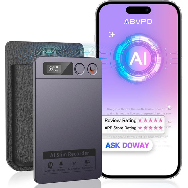AI Voice Recorder, Note Voice Recorder Transcribe & Summarize, AI Noise Cancellation Technology, Supports 152 Languages, 64GB Memory APP Control Audio Recorder for Lectures, Meetings, Calls, Dark Gray