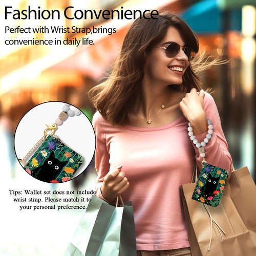 Yonlevres Credit Card Holder for Women RFID Wallet, Flower Cat Small Wallet Card Holder Wallets with Keychain Zipper, Floral Leather Print Credit Card Accordion Gift