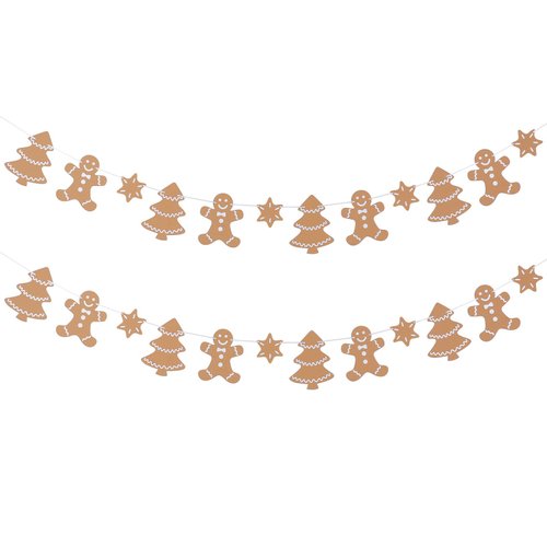 2Pcs Gingerbread Man Christmas Garland Christmas Gingerbread Garland, Gingerbread Man Tree Garland Christmas Gingerbread Banner for Party Xmas Tree Ornaments Decor