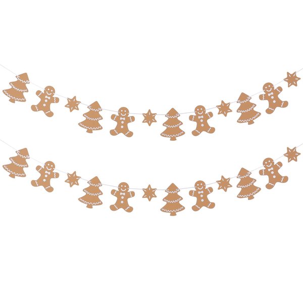 2Pcs Gingerbread Man Christmas Garland Christmas Gingerbread Garland, Gingerbread Man Tree Garland Christmas Gingerbread Banner for Party Xmas Tree Ornaments Decor