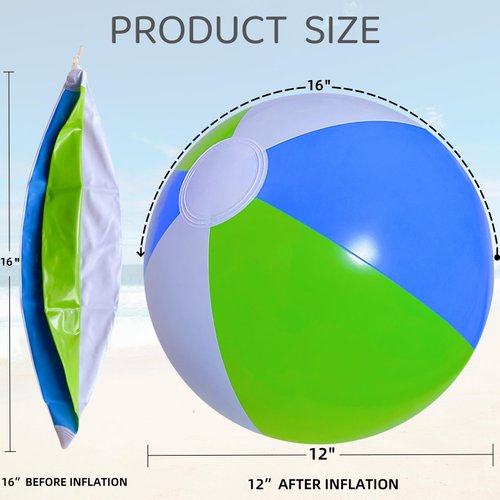GCQJOQ 12 Pack Beach Balls, 12" Blue Green White Color Inflatable Beach Ball for Summer Water Games Party Supplies