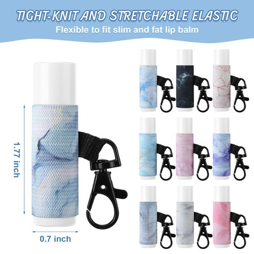 Sureio 10 Pack Lip Balm Holder Keychain Compact Clip On lipstick Holder Lip Gloss Holder Keychain Elastic lipstick Sleeve Clip (Marble Style)