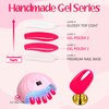 GLAMERMAID Nude Pink Press On Nails Short Almond, Handmade Jelly Soft Gel Nails Round Oval Fake Nails, Natural Pure Pink Stick Glue on Nails for Women, 30 Pcs Glossy Reusable Round Oval False Nail Kit