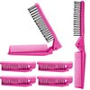 Qjaiune 6PCS Travel Foldable Brush Comb Portable Folding Comb, Anti-Static Hair Comb Mini Pocket Comb, Double Headed Hair Brush Hairdressing Tools Plastic Folding Comb for Men Women (Hot Pink)