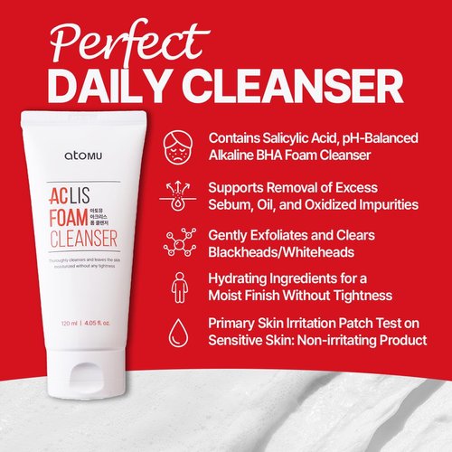 ATOMU Mildly alkaline oily acne sebum removal deep cleansing ACLIS foam cleanser, 4.05 fl.oz.