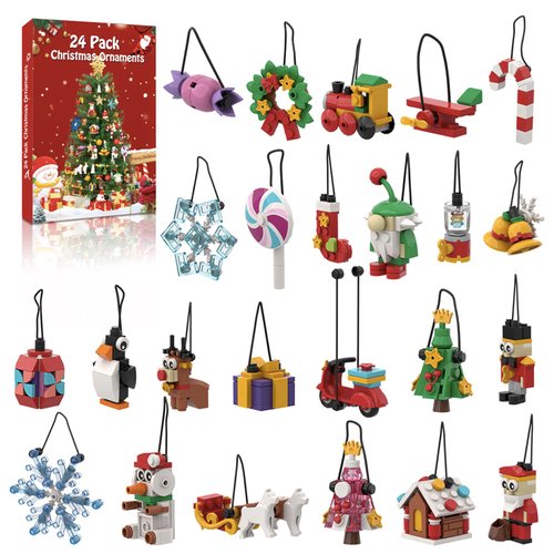 NKTOIEYS Christmas Ornaments Building Sets,24 Packs DIY Christmas Tree, Wreath Santa, Snowman,2024 New Decorative Hanging Xmas Ornaments Building Toys Best Festival Gift for Kids