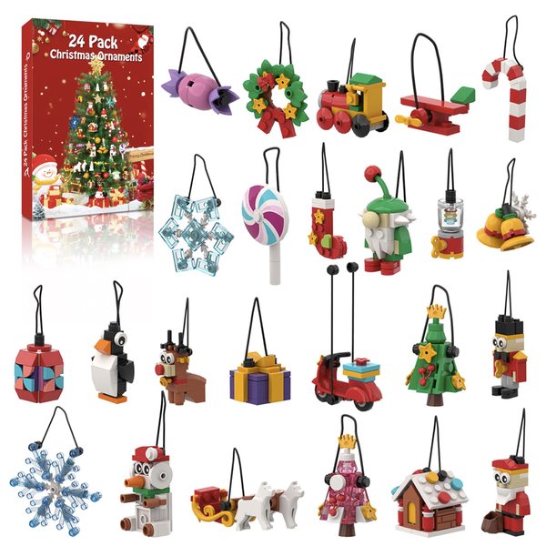 NKTOIEYS Christmas Ornaments Building Sets,24 Packs DIY Christmas Tree, Wreath Santa, Snowman,2024 New Decorative Hanging Xmas Ornaments Building Toys Best Festival Gift for Kids