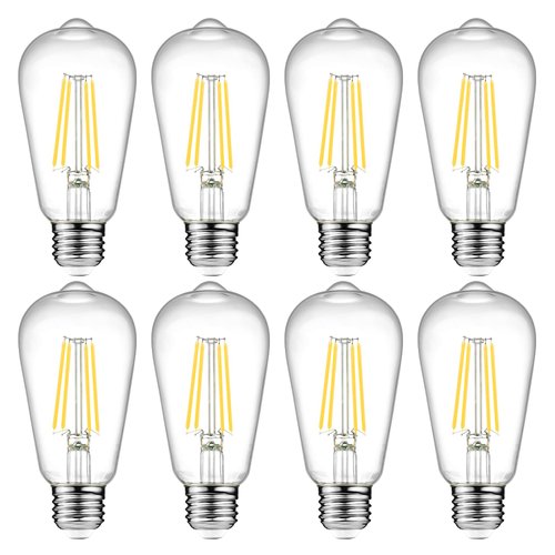 Ascher LED Edison Bulbs 6W, Equivalent 60W, High Brightness Daylight White 4000K, 700 Lumens, ST58 Vintage LED Filament Bulbs with 80+ CRI, E26 Base, Non-Dimmable, Clear Glass, Pack of 8