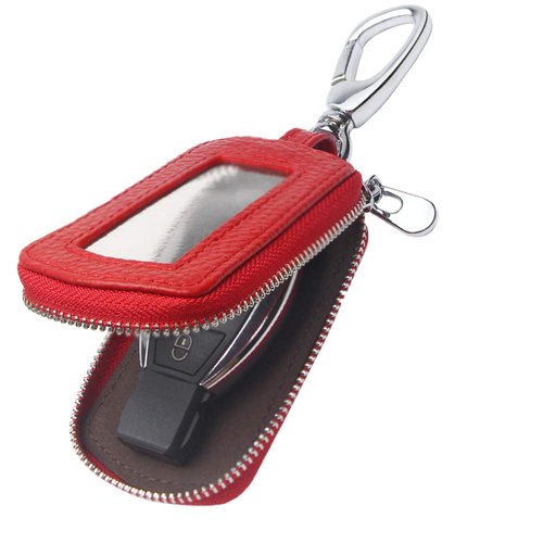VSLIH Universal Vehicle Car Key case Genuine Leather Car Smart Key Chain Keychain Holder Metal Hook and Keyring Zipper Bag for Remote Key Fob