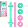 Giftty Teething Tube with Safety Shield Baby Hollow Teether Sensory Toys Gum Massager, Food-Grade Silicone for Infant 3-12 Months Boys Girls, 1 Pair with 4 Cleaning Brush Included (Rose Pink+Emerald)
