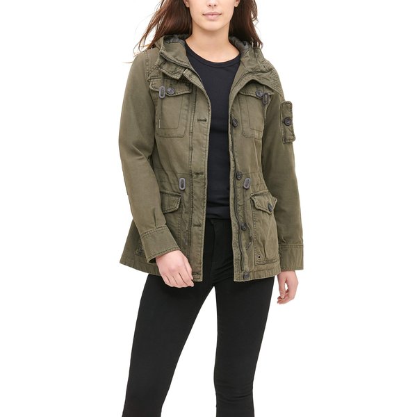 Levi's Women's Cotton Four Pocket Hooded Field Jacket, Army Green, L