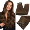 Full Shine Hair Extensions Clip in Real Human Hair 7 Pcs Clip on Hair Extensions #4 Medium Brown Clip in Human Hair Invisible Hair Extensions Full Head 18 Inch