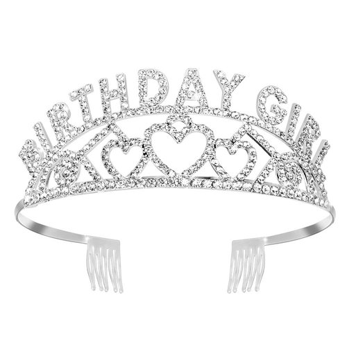 AOPRIE Birthday Tiara for Women Silver Birthday Girl Headband Happy Birthday Tiara and Crown for Women Rhinestone Crystal Decor…
