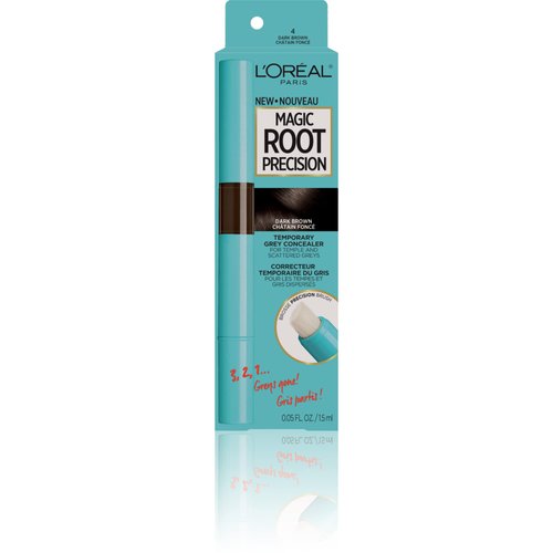 L'Oreal Paris Magic Root Precision Temporary Gray Hair Color Concealer Brush, 4 Dark Brown, 0.05 fl; oz.