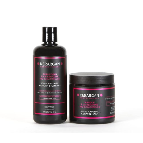 Kerargan - Keratin Shampoo and Mask to Strengthen and Protect - For Dry and Damaged Hair - Sulfate, Paraben and Silicone Free - 2x500 ml