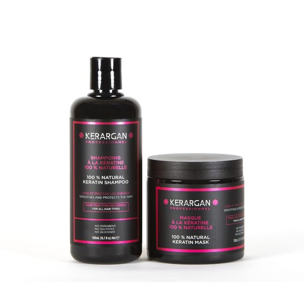 Kerargan - Keratin Shampoo and Mask to Strengthen and Protect - For Dry and Damaged Hair - Sulfate, Paraben and Silicone Free - 2x500 ml