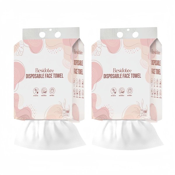 Disposable Face Towel 300 Counts Soft and Durable Biodegradable Facial Towels Gentle on Sensitive Skin, Chemical-free, Daily Clean Towel Multi-Purpose for Cleaning, Removing Makeup and Travel,2 Pack