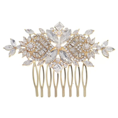 Xerling Rhinestone Hair Comb Bridal Hair Pieces Pearl Hair Accessories for Wedding Vintage Crystal Hair Comb Gold for Women Hair Styling