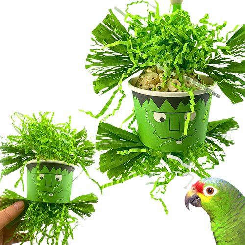Bonka Bird Toys Halloween Ghoulish Treat Dishes Sola Atta Chew Shred Parrot Cage Toy, Conure, Ringneck, Quaker, Cocktail, and Similar Breed Sizes (2712 Frankenstein)