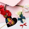 28 Pieces Valentine Crafts Scratch Paper Ornaments Heart Shape Rainbow Scratch Craft Art, with 28 Pieces Wooden Styluses,28 Pieces Ribbons, and 2 3D Puffy Stickers, for Valentine DIY Art Decorations