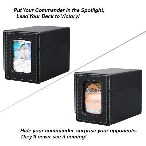 MTG Deck Box for Commander Display with dice tray,Double Deck Box Fits 160 Double Sleeved /200 Single Sleeved trading Cards, TCG Card Deck Box with 2 Dividers and 1 magnetic card holder (Black＆Grey)