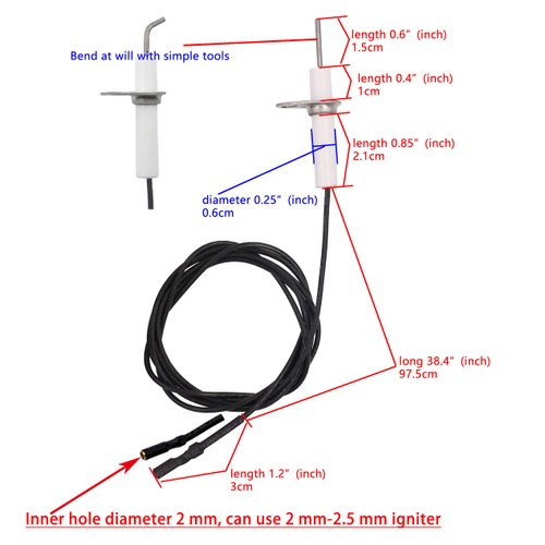 METER STAR 2Pc 38" Ignitor Wire & Ceramic Electrode Assembly Replacement,Ignition Electrode Can DIY Bending for Gas Burner Ceramic Spark Plug Ignition Electrode Replacement