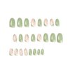 Almond Press on Nails Short Green Fake Nails Acrylic Glossy False Nails with Designs Artificial Full Cover Glue on Nails Stick on Nails for Women Girls Nail Decorations 24Pcs
