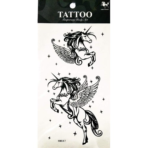 PP TATTOO 1 Sheet Horse Unicorn wing Flying Star Cartoon Temporary Tattoos Sticker for Women Men Body Art Sexy Fake Stickers Removable